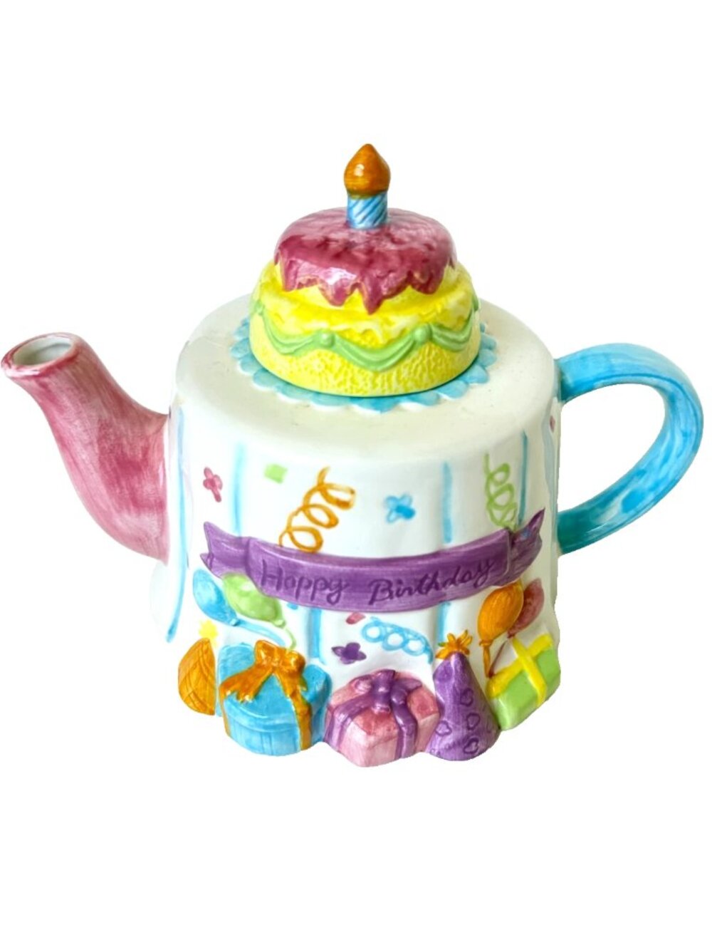 Lillian Vernon Happy Birthday Teapot Cake Table Pastel Ceramic Made Taiwan Party